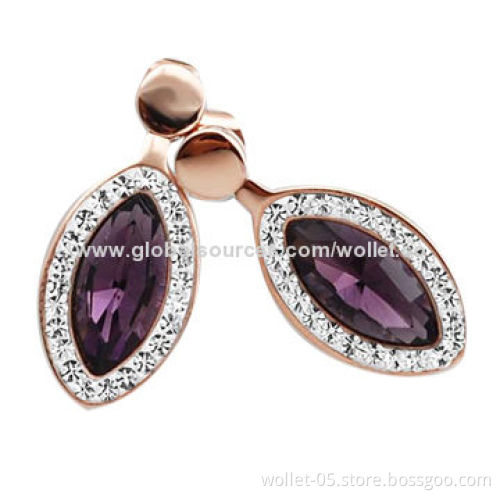 Amethyst Element CZ Stone Stud Earrings with Rose Gold Plating, Best Choice for Banquet, Parties